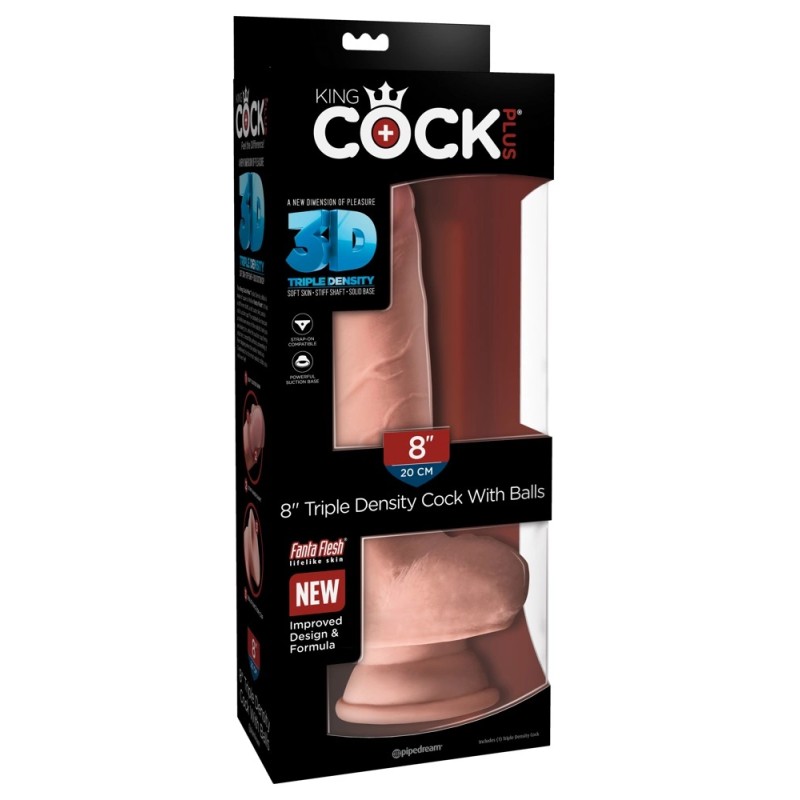 King Cock Plus - Realistyczne Dildo Z Jądrami I Przyssawką 20 CM Jasny Kolor Skóry